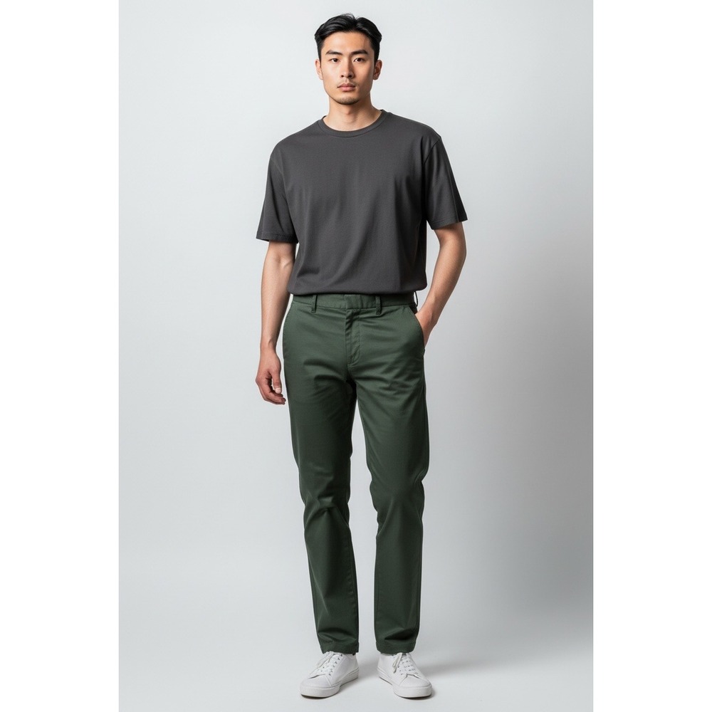 Amazon Essentials Men's Olive Green Chino Pants, Size 33W x 34L Slim‎ Fit, NWT